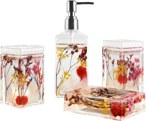 Vista 25 de LOCCO DECOR Juego de accesorios de tocador para baño (5 piezas, líquido acrílico que simula vista 3D) Concha