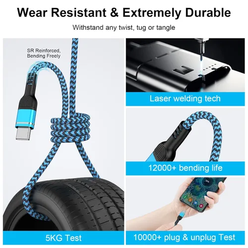 Vista 5 de Cable de carga rápida USB C de 6 pies/2 unidades para iPhone 16/16 Pro/16 Pro Max/16 Plus/15/15 Pro/15 Pro Max, cable USB A a USB C de 3.1 A, cable