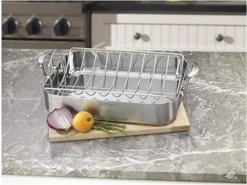 Vista 2 de Cuisinart Multiclad Pro - Juego de utensilios de cocina de triple capa, sartén para asar de acero inoxidable rectangular de 16 pulgadas con estante