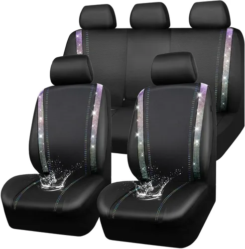 Vista 15 de CAR PASS - Juego de fundas de asiento para auto, cuero sintético impermeable con diamantes de imitación brillantes, para interior, universal, tiras
