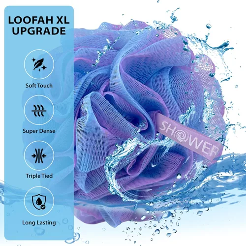 Vista 4 de SHOWER BOUQUET Esponja de baño de lufa XL Swirl-Deep-Deep-4-Pack/ Extra Grande 2.65 oz de malla suave Luffa Loofa Lufa Lufa Puff Set/Exfoliante