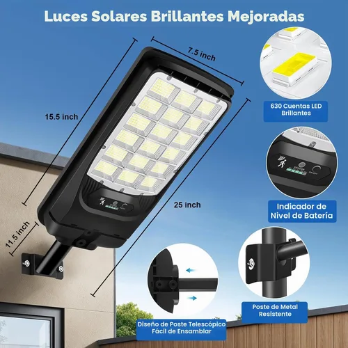Vista 6 de Solar Street Light Outdoor Waterproof, 23” Large Solar Light with Motion Sensor, 6500K Dusk to Dawn Security LED Flood Light, Commercial Outdoor
