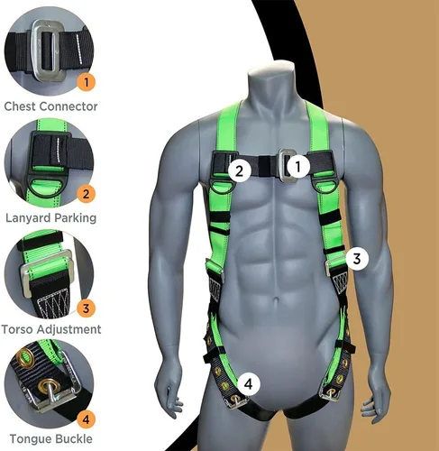 Vista 4 de AFP Arnés de seguridad universal de cuerpo completo con anillo en D dorsal con hebilla de lengua patas de alta visibilidad, cordón de absorción