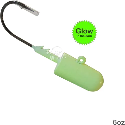 Vista 8 de 2pcs Fish WOW!® 6oz Glow Bullet Jighead Plain Jig Head Spin Fish Bait Weighted swimbait unpainted Jig Heads with 32786 MUSTAD 10/0 Hook 2X Strong