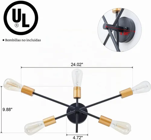 Vista 6 de Lámpara de pared moderna, luces de pared para sala de estar, luz de baño, luz industrial de tocador de baño, lámpara de montaje empotrado Sputnik