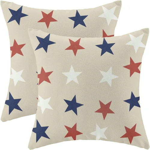 Vista 13 de Juego de 2 fundas de almohada de 16 x 16 pulgadas, diseño de estrellas azules del Día de la Independencia, almohadas decorativas para exteriores