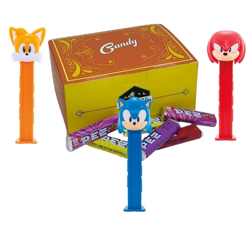 PEZ Sonic The Hedgehog - Juego de dispensadores y cajas de regalo de caramelos: Sonic, nudillos y colas, 3 dispensadores Sonic Pez con repuestos de