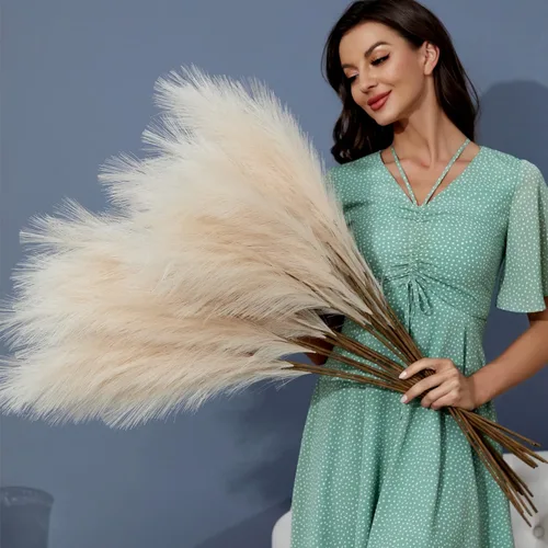 FOTEEWL 8 piezas de decoración de hierba de pampa falsa de 38"/3.1 pies de alto, flores pompas falsas grandes, ramas de hierba pomposa artificial,