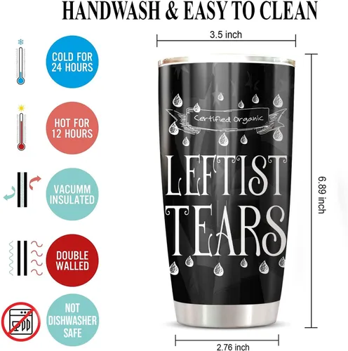 Vista 6 de CHICKOR Leftist Tears - Vaso de acero inoxidable de 20 onzas con tapa, doble pared aislada al vacío, taza de café de viaje