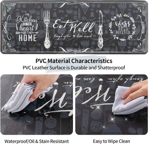 Vista 6 de Asrug Tapetes de cocina para piso, antifatiga, cómodo, tapete de pie para cocina, tapete de cocina, impermeable, resistente a las manchas