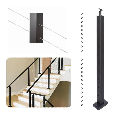 Vista 8 de Poste esquinero de 36 pulgadas con montaje superior fijo, acero inoxidable, acabado negro