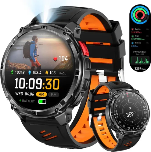 Vista 10 de Reloj inteligente para hombre para teléfonos Android y iPhone, relojes inteligentes deportivos militares para hombres, reloj de seguimiento