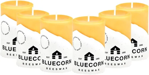 Bluecorn Beeswax Vela de Pilar, 100% Cera de Abejas Natural Pura, Velas 2x3, Combustión Limpia y Sin Goteo, Larga Duración (25 Hr) Sin Parafina,