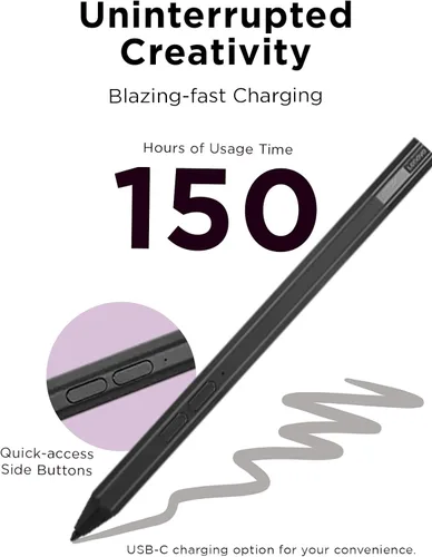 Vista 3 de Lenovo Precision Pen 2 (Laptop) – Carga USB-C – Reconocimiento de inclinación – El lápiz es compatible solo con ciertos dispositivos, Gris de Hierro
