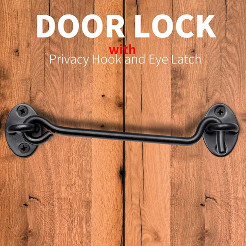 Vista 5 de Pestillo de bloqueo de puerta de 6 pulgadas, paquete de 2 cierres de puerta de granero, ganchos de cabina de acero inoxidable sólido grueso