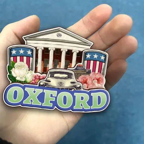 Vista 4 de Oxford Mississippi USA America - Imán de madera para nevera, colección de madera 3D, hecho a mano, recuerdos de la ciudad, imán para nevera