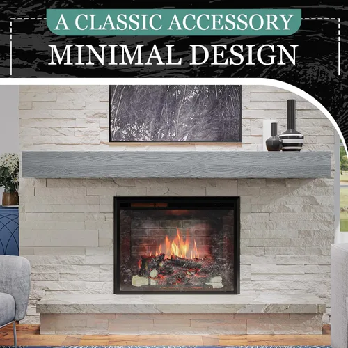 Vista 3 de Mantel para chimenea de 48 pulgadas, estante flotante con acabado rústico, estante de pared de madera con soporte invisible resistente
