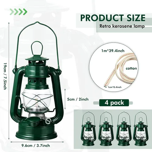 Vista 3 de Honoson 4 lámparas de aceite para huracán, linterna de queroseno para interiores y exteriores, linterna decorativa de aceite colgante con mecha