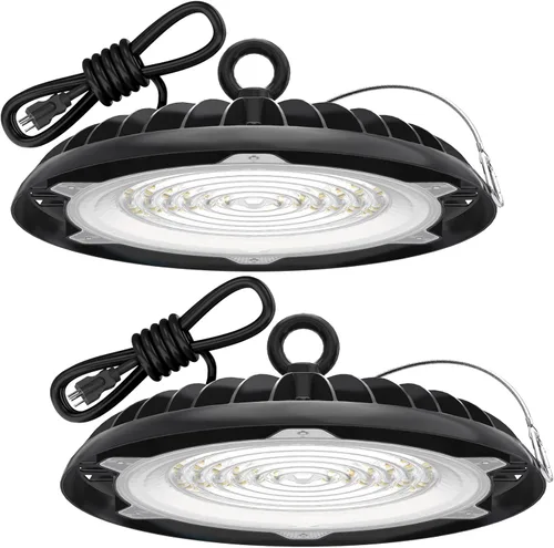 HYPERLITE UFO LED High Bay Light: 150W 19500LM High Bay LED Luces de tienda con enchufe de 6 pies - 5000K IP65 LED Warehouse Luces para taller,