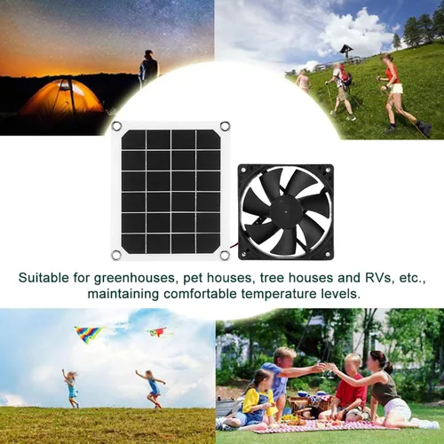 Vista 6 de Extractor solar, kit de ventilador de panel solar USB de 6 V 10 W, carga USB monocristalina para exteriores pequeños gallineros, invernaderos
