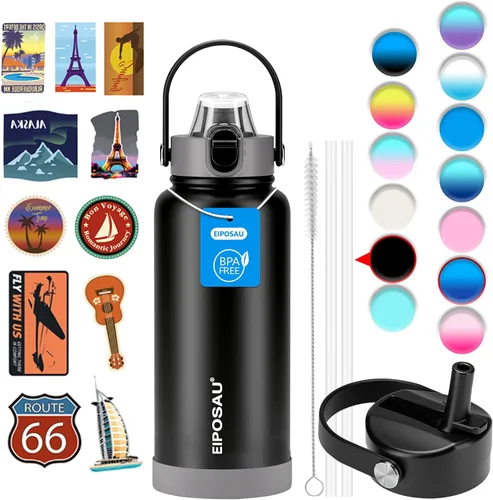 Vista 20 de Botella de agua aislada con tapa, bota y calcomanías, botella de acero inoxidable de 24 onzas, sin sudor, mantiene el frío las 24 horas, botella