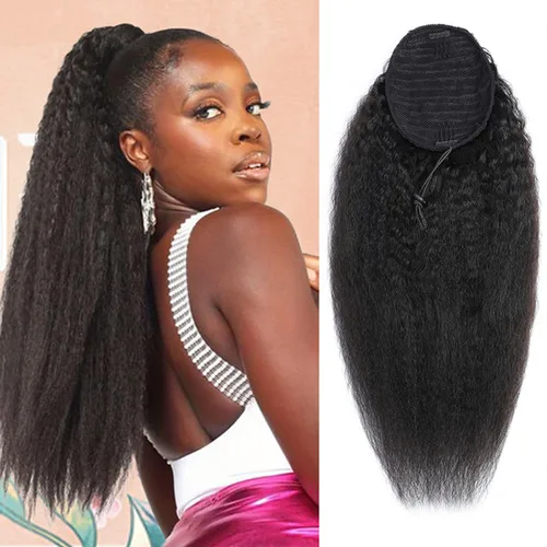 Vista 22 de Extensiones de cola de caballo de cabello humano lacio, color negro natural, pasta mágica envolvente, extensiones de cabello Remy 100% real