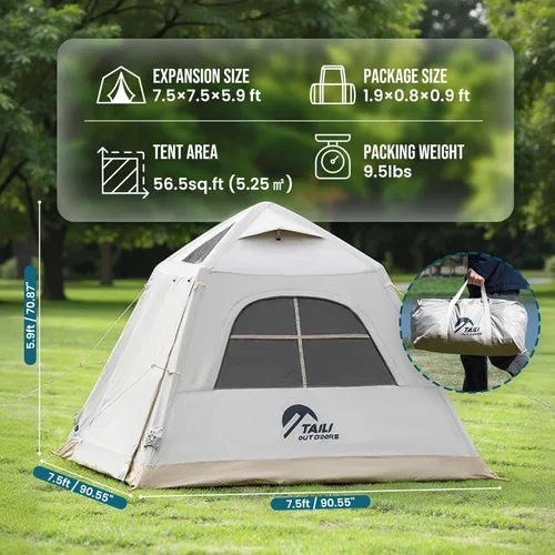 Vista 2 de TAILI Tienda inflable inflable para acampar con bomba de mano para 2/3/4/6 personas, fácil instalación inflable al aire libre Oxford impermeable