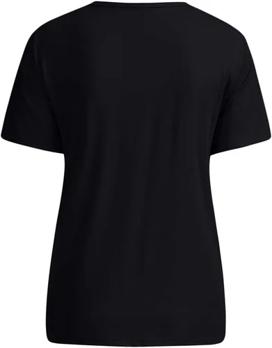 Vista 6 de Aniywn Camiseta de verano para mujer, con estampado casual, cuello redondo, manga corta, elegante, básica, túnica, Negro
