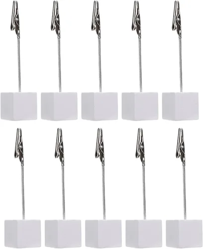 10Pcs Table Number Card Holder,Cube Base Memo Clip Holder,Wooden Block Crocodile Clip Photo Holder with,for Memos Reminders White