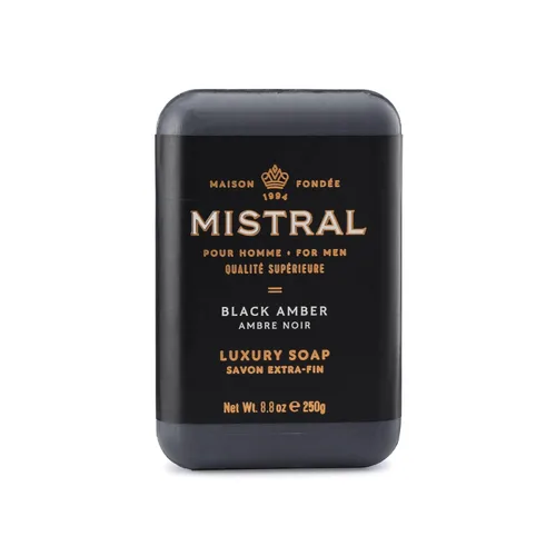 Jabón de barra de lujo Mistral Ámbar Negro para hombres | Barra de jabón natural para hombres | Sin parabenos, sin ftalatos | Jabón natural