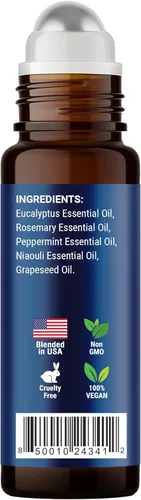 Vista 6 de Breathe Ease - Aceite esencial roll-on Blend de 0.3 fl oz, aceite esencial Breathe Easy roll-on - Mezcla de aceite puro de eucalipto, menta y romero