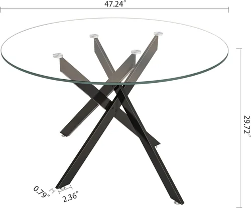 Vista 117 de Mesa de comedor redonda de 36 pulgadas para 4, mesas de cocina y comedor de cristal, moderna mesa de comedor circular con mesa de vidrio templado
