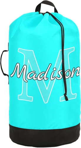 Vista 10 de Beige Bolsa de lavandería de viaje de nylon personalizada para equipaje Organizador de ropa sucia personalizada con cierre de cordón y correas