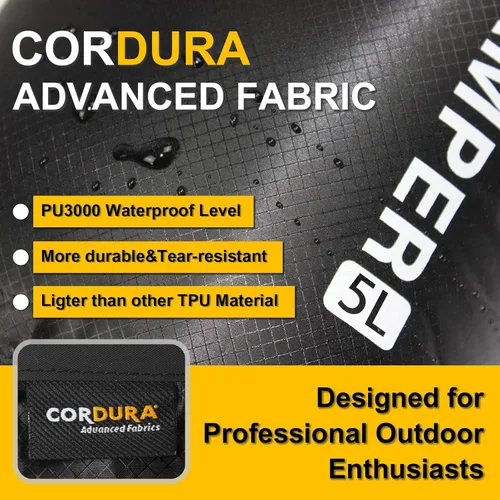 Vista 3 de CORDURA - Bolsa seca impermeable, resistente al desgarro, con silbato de supervivencia, ultraligera y portátil, diseñada para aventuras de alta