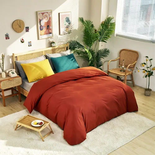 Vista 93 de CLOTHKNOW Juego de edredón de 3 piezas a cuadros color beige óxido, tamaño Full, juego de ropa de cama de cuadros edredón terracota con 2 fundas