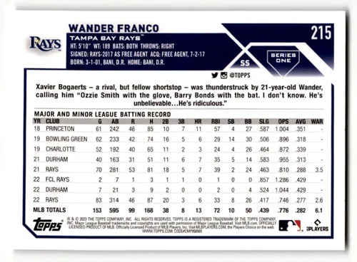 Vista 2 de 2022 Topps #215 Wander Franco NM-MT RC Rookie Rays