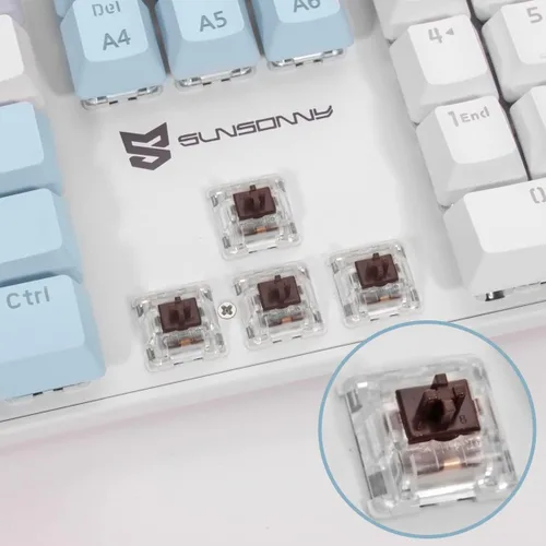 Vista 2 de Teclado mecánico para juegos Teclado mecánico intercambiable en caliente Teclado retroiluminado azul hielo con interruptores marrones y 104 teclas