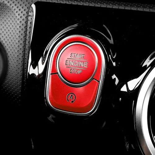 Vista 5 de iJDMTOY Juego de 3 botones de arranque de motor sin llave de aluminio rojo, anillo de decoración envolvente compatible con Mercedes 2018 en adelante