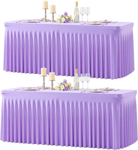Vista 37 de Paquete de 2 manteles color azul bebé para mesas rectangulares de 6 pies, mantel ajustable de elastano, fundas de mesa elásticas de 6 pies, manteles