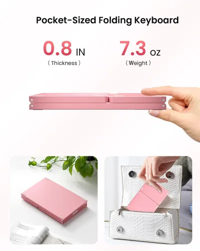Vista 7 de Teclado Bluetooth plegable, teclado inalámbrico portátil plegable con teclado numérico táctil, bolsillo de viaje para MacOS, Android, Windows, iOS