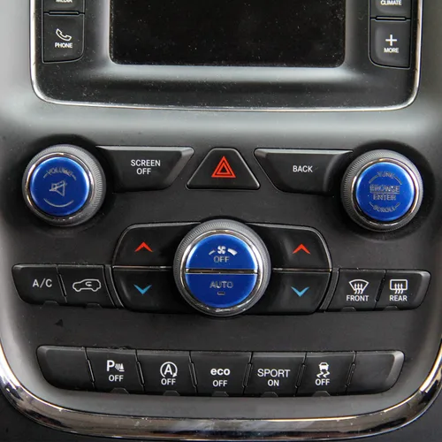Vista 3 de Interruptor de aire acondicionado de aleación de aluminio, botón de CD, cubierta de parche de luz permeable para Dodge Durango 14-20 15-22 Dodge Azul