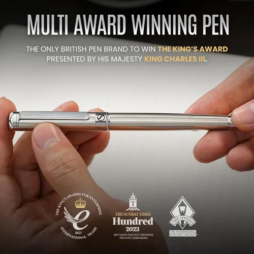 Vista 9 de Pluma de bola de acero inoxidable Scriveiner - Impresionante pluma de lujo de metal con acabado cromado plateado, repuesto de tinta Schmidt