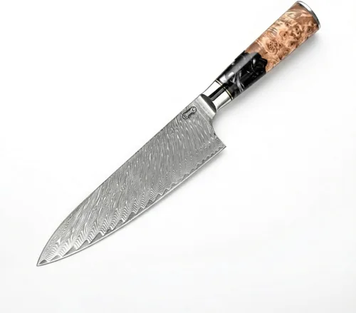 Vista 11 de Epicurean Cook Cuchillo de pan de Damasco de 8 pulgadas VG10 de acero de alto carbono, cuchillo de cocina japonés dentado, cuchillo profesional