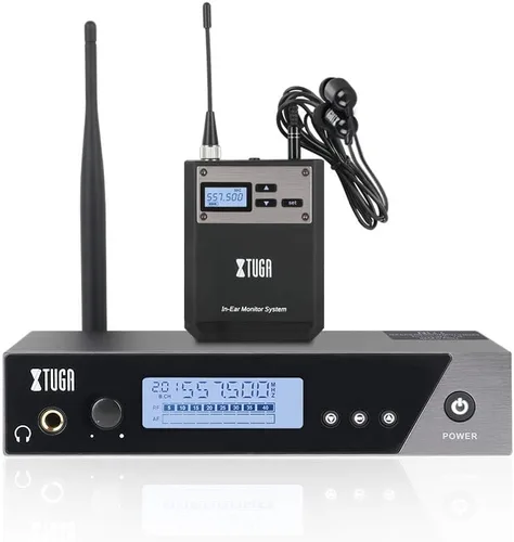 XTUGA IEM1100 Sistema de monitor inalámbrico en oído, sistema IEM profesional UHF de un solo canal para artistas de escenario e iglesia, altavoces