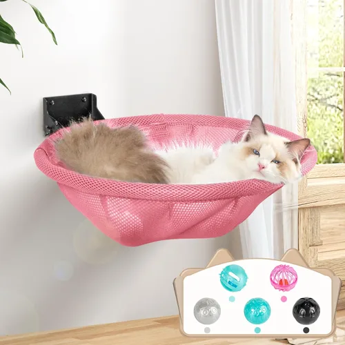 Vista 10 de JUNSPOW Hamaca para Gatos Montada en la Pared, Plegable y Estable Camas para Gatos - Estantes de Pared para Gatos Transpirables para Dormir, Jugar