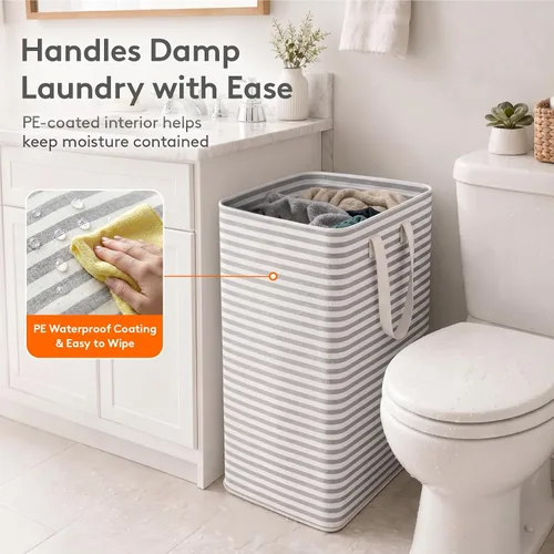 Vista 9 de Lifewit Cestas de lavandería grandes de 75 litros, bolsas para cestas de Beige