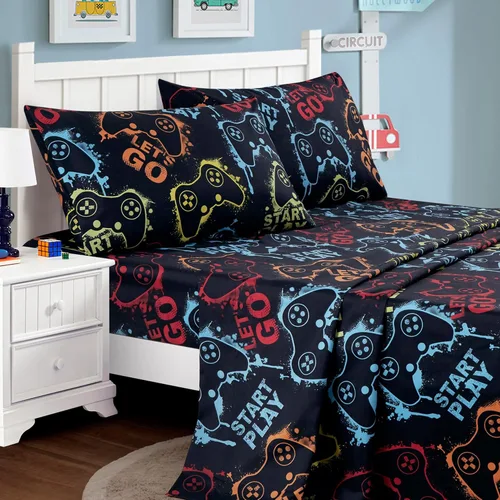 Vista 10 de Chezmoi Collection Juego de sábanas de 3 piezas para niños y adolescentes, microfibra suave, color blanco y negro, estampado de corazones de panda