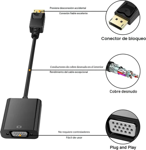 Vista 5 de HDMI a VGA, adaptador HDMI a VGA chapado en oro, macho a hembra para computadora, computadora de escritorio, laptop, PC, monitor, proyector, HDTV