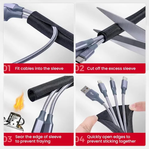 Vista 7 de Telar de alambre trenzado en malla tejida con funda dividida autoenvolvente para cables automotrices/cable de audio y video/cadenas de cables