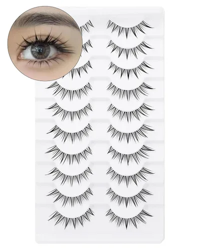 Vista 23 de Outopen - 7 pares de pestañas postizas manga de aspecto natural, pestañas postizas esponjosas y puntiagudas de anime, estilo coreano, japonés